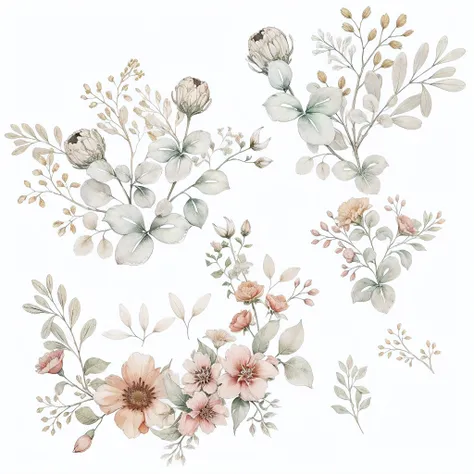 Flowers with botanical watercolor