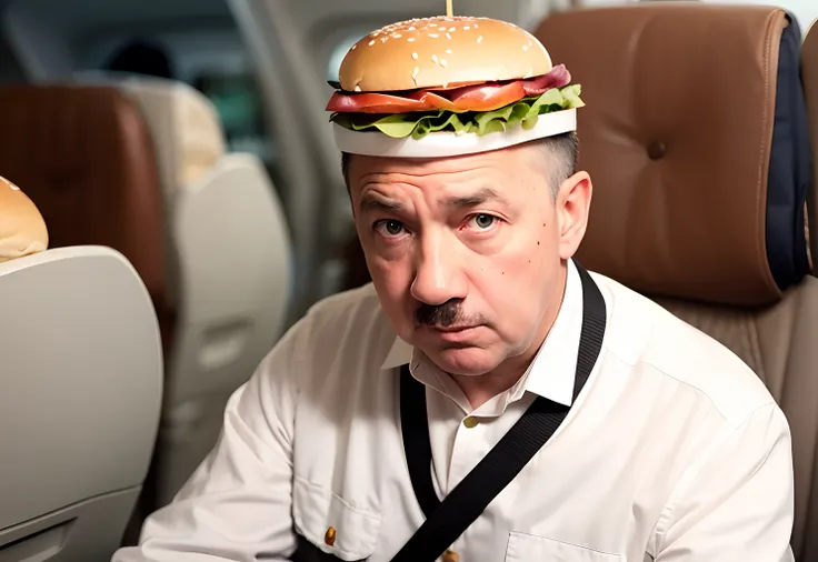 Hitler wearing a Burger King crown on a plane