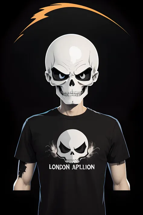 graphic design t shirt, flat design, Jack Skeleton , london street, colorful tones, highly detailed clean, vector image, professional photography, smoke explosion, simple background, flat black background , shiny vector ((black background))