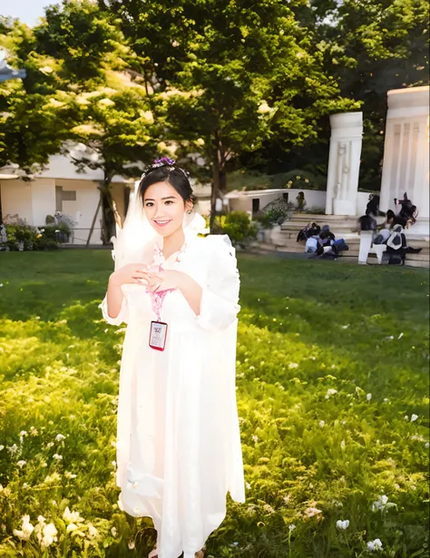 there is a woman standing in a field holding a flower, candid picture, at college, competition winning, taken with the best dlsr camera, wearing bihu dress mekhela sador, candid photograph, assamese aesthetic, with lovely look, beautiful surroundings, 1 st...