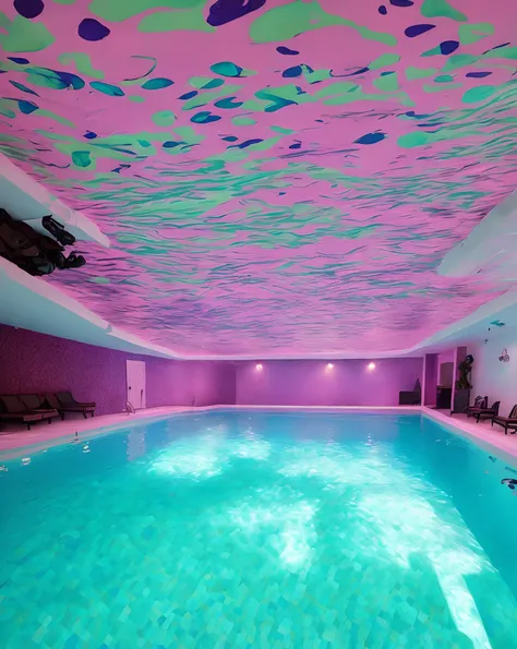 the pool rooms but the walls ceiling and the floor is filled with purple goo