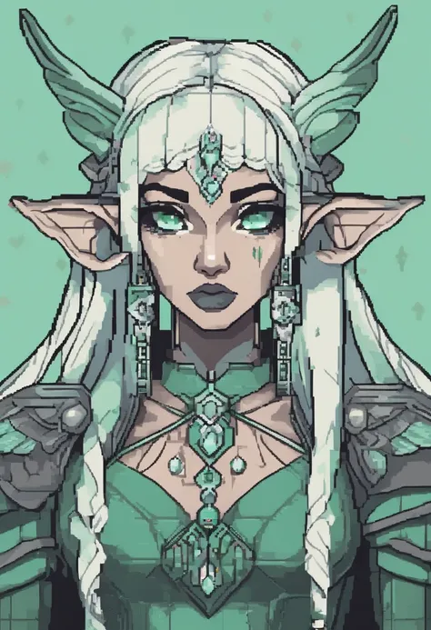 Solo female elf, dark gray skin, (((drow)), mint green hair, front view, looking at the observer with a frown, holding a dagger, perspective, controlling a magic swarm of insects