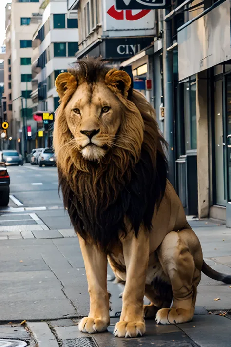 Lion on the city street