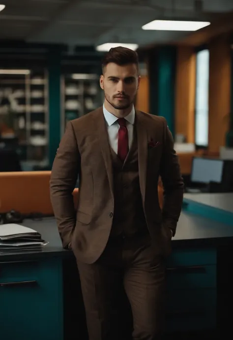 Balkan Young Short Slightly Chunky Man with Suit in Office