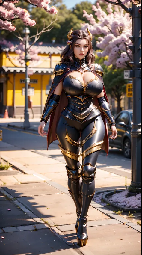 1GIRL, SOLO, (dark hair, hair gold ornament), (HUGE FAKE BOOBS:1.3), (dark-purple), (DRAGON MECHA BATTLE ARMOR, ROYAL CAPE, CLEAVAGE, SKINTIGHT YOGA PANTS, HIGH HEELS:1.5), (GLAMOROUS BODY, SEXY LONG LEGS, FULL BODY:1.5), (FROM FRONT, LOOKING AT VIEWER:1),...