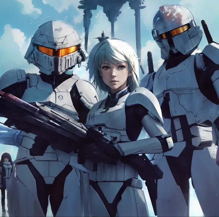 a group of people in armor standing next to each other, modern sci-fi anime, ayanami, directed by: yoshiyuki tomino, sci fi anim...