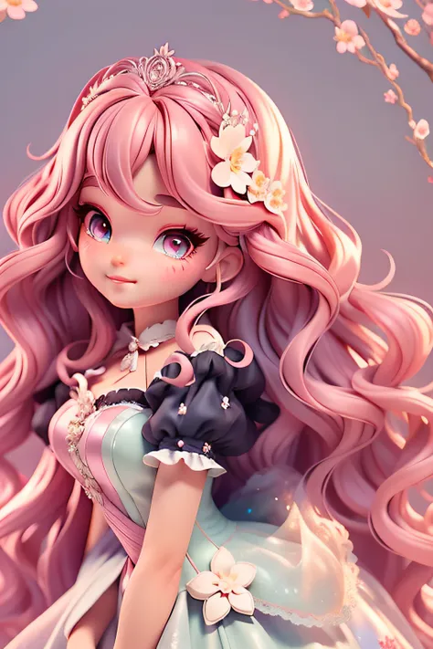 Enter a magical kingdom as Barbie With twinkling handles and a flower crown, She spreads enchantment in an ethereal forest setting, prism and glitter, with red wavy hair, a black lace Victorian era dress, hazel eye color,