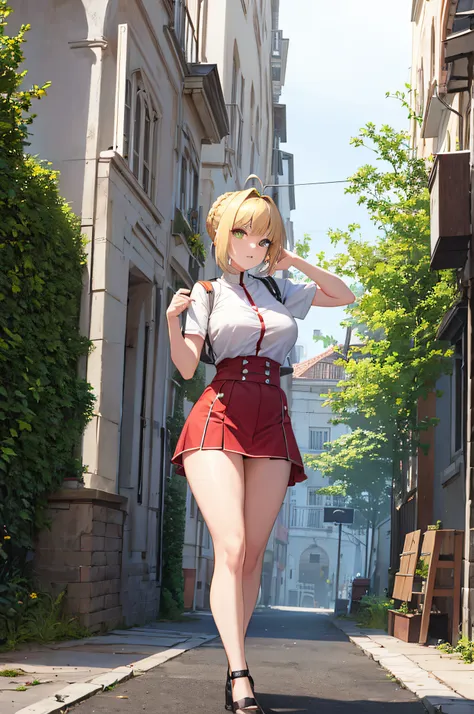 nero claudius, fate, peitos enormes, coxa grande, (pele brilahnte suado: 1.4 ), absurdo, roupa de academia, olho para o espectad...