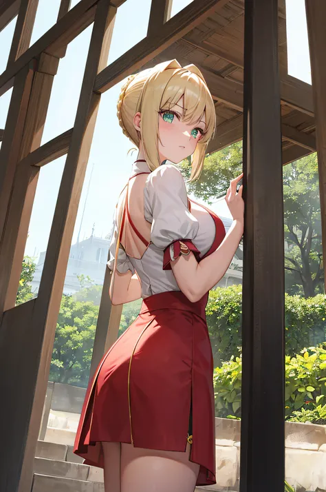 nero claudius, fate, peitos enormes, coxa grande, (pele brilahnte suado: 1.4 ), absurdo, roupa de academia, olho para o espectad...