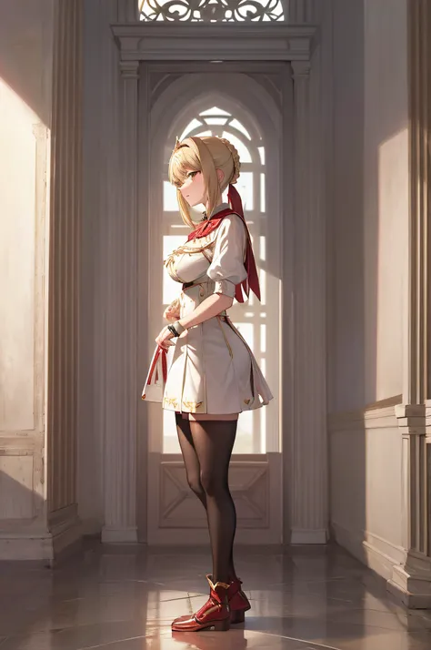 nero claudius, fate, peitos enormes, coxa grande, (pele brilahnte suado: 1.4 ), absurdo, roupa de academia, olho para o espectad...