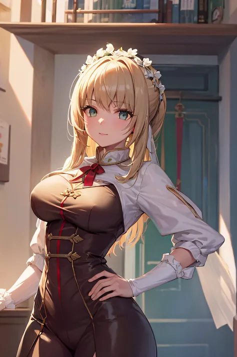 nero claudius, fate, peitos enormes, coxa grande, (pele brilahnte suado: 1.4 ), absurdo, roupa de academia, olho para o espectad...