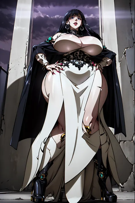 (best quality, ),gothic, milf, huge breast, thicc, black hair, blacklipstic, solo, full body, long skirt, large skirt, black robe, medieval clothing, dark atmosphere, ornate details, dim lighting, dramatic shadows, mysterious aura, intricate lace patterns,...