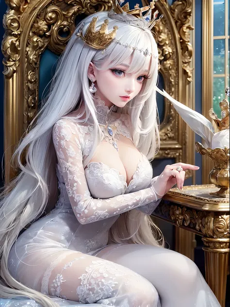 ((Finest quality)),(超A high resolution),(ultra-detailliert),(Meticulous portrayal),((Best CG)),(Finest works of art),Ultra-Precision Art,The art of astounding depiction, ((gorgeous:1.5)),(A queen:1.5),(Beautiful pure white dress with detailed and detailed:...