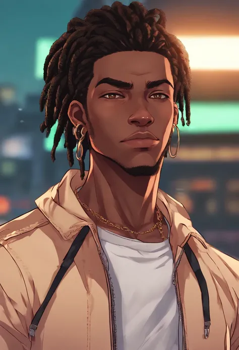 (Top Quality, 16k, Masterpiece: 1.3)), black young man, portrait of a dark skin adult male(African-American:1.2 , 2 0 years old) with dark black dreadlocks and a white shirt, urban boy fanart, solo portrait 🎨🖌️, unknown artstyle, detailed character portrai...