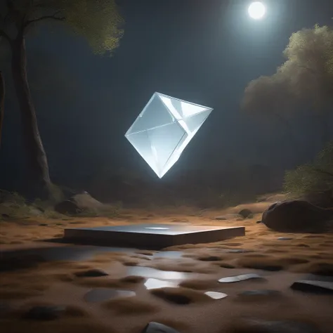 concept art of a clear glowing cube on the ground, beautiful realistic atmosphere, environment, detailed, realistic, concept art, unreal engine 5, structure, sci-fi, ray tracing, CGI, perfect visuals, lighting, smooth, movie, screen-space reflections, ambi...