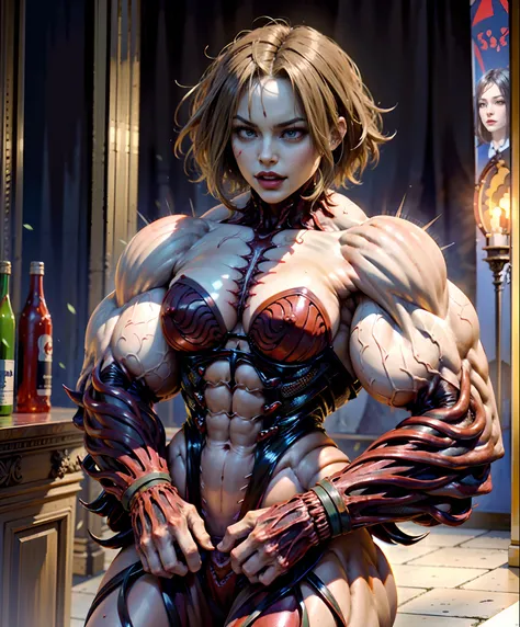 (1 girl), (spread legs:1.25), (demoness with beautiful face:1.25),(1 super muscular succubus with flayed skin:1.5), (carnage physique:1.5), (covered in thick muscle suit:1.5), (exposed perfect anatomy:1.5), (carnage muscle anatomy:1.5), high detail, best q...