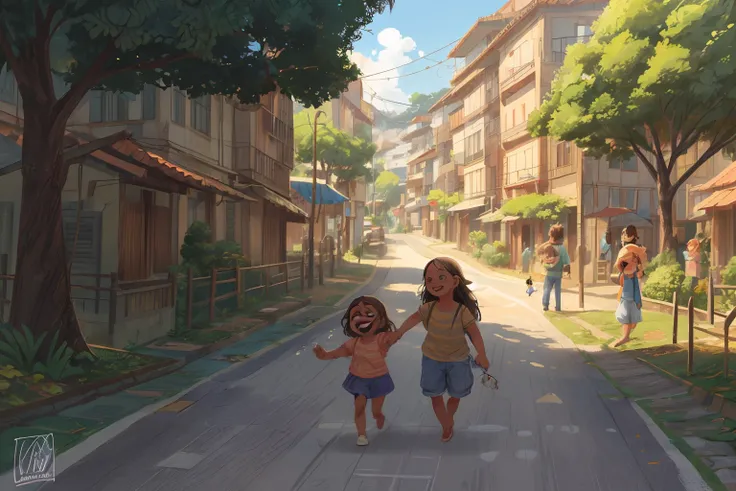 boa qualidade, cidade feliz com familias andando felizes pela rua. desenho 8k, profundidade de campo, Melhores Sombras, luzes perfeitas, HDR, textura de pele realista, fundo ultra-detalhado, circunstanciado), estilo anime