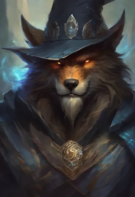 werewolf form, Front, close portrait, male, rogue, malevolent, hiding, dungeon, light armor, black witch hunter hat