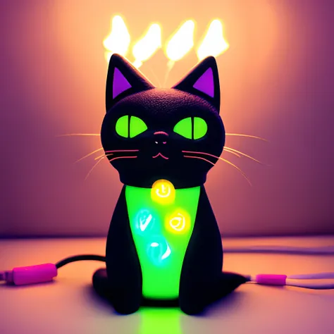 Marshmallow cat, rock, anime, electricity, neon,power