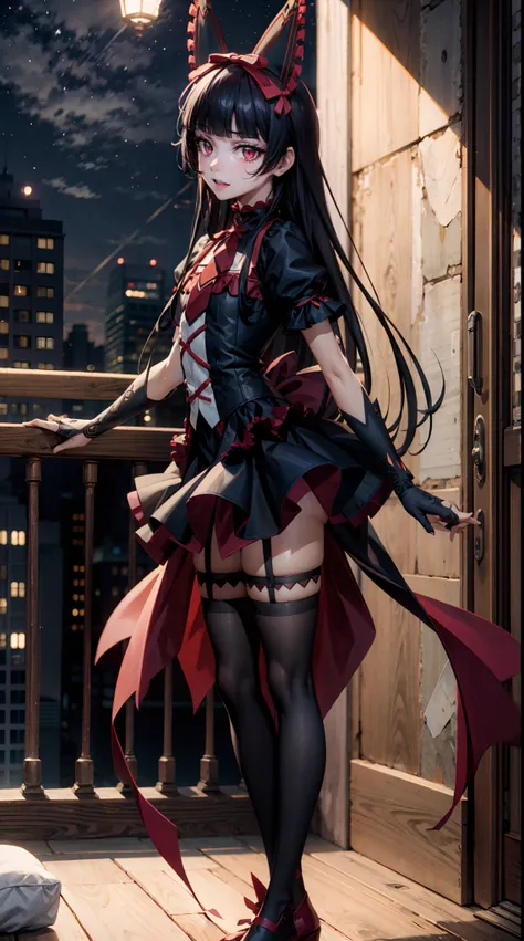 Rory Mercury, Rory Mercury, black  hair, blunt bangs, hime cut, hair ornament, black lipstick, hairlong, angry face, makeup, (small chest:1.2), (red eyes:1.5), BREAK Gothic underwear, the perfect body (little chest:1.3) Hornny, BREAK in full growth, red sh...