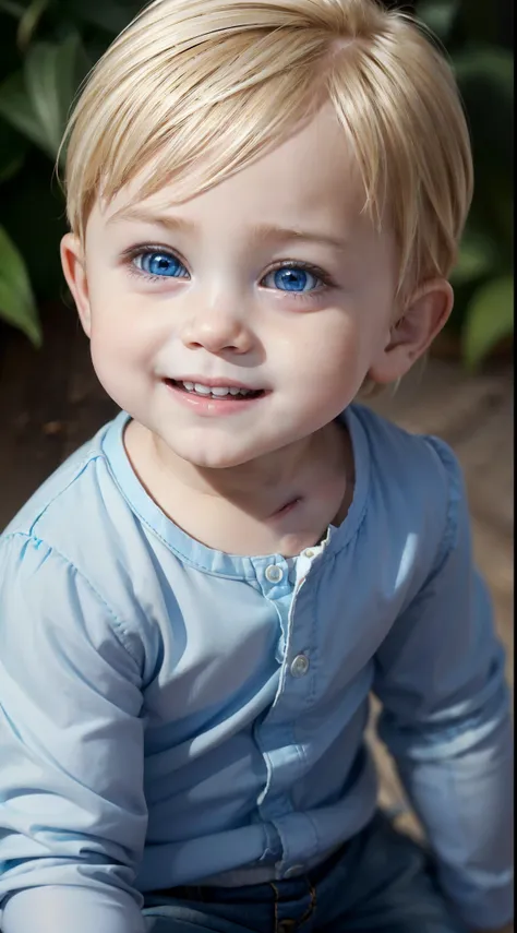 (Ultra high quality), (ultra high definition), (ultra sharpness), (8K), (a very cute blonde baby boy), (1 year old), (alone), (wearing a childrens clothes), (portrait), ( very blue eyes), (ultra detailed eyes), (ultra detailed irises), (completely identica...