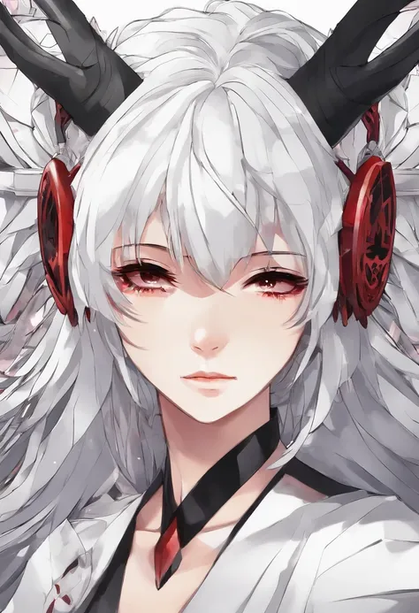 Anime Girl, Tomboy, White Hair, Short Hair, Black Skin, Latin, Sexy, Beautiful, Horns, Wings, Red Eyes