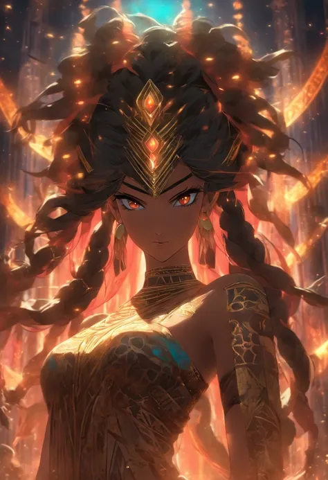 (((Ninmah)) best quality, ultra-high resolution, 4K detailed CG, masterpiece, Sumerian goddess, long hair, black hair, mother goddess, aesthetic, Sumerian, ((temple)), beautiful image, centered on screen,