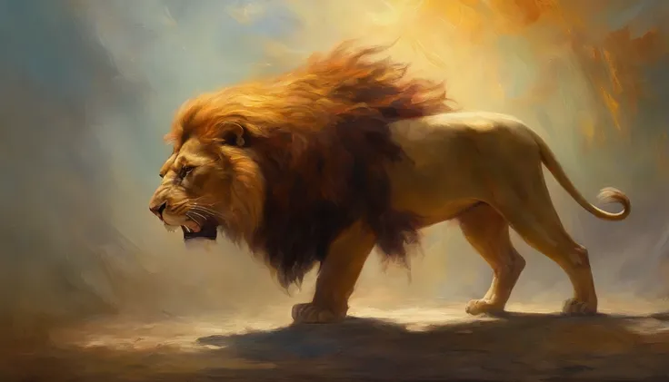 Unique image Samson strong body,cabelos grandes,Fighting with a lion,Lightning fight in the background, luta em 4k pintura 4k hd, Great Samson, Em primeiro plano, The lion in the background