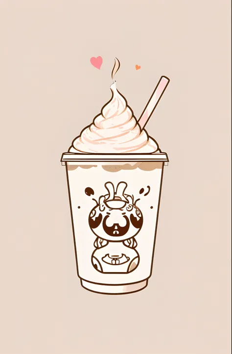 Wide shot, High detailed line art of Coffee Milk Boba, kawaii style, strong outline, vector art, t-shirt design, background splash color, fresh color.