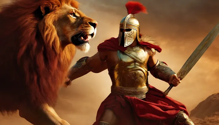 Spartan fighting a lion