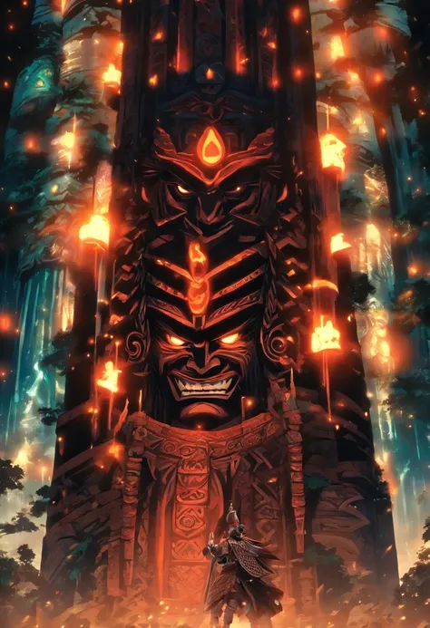 (((Tāne Mahuta))) best quality, ultra-high resolution, 4K detailed CG, masterpiece,maori god,maori totem,aesthetics,sumerian, ((totem god)), beautiful picture, screen-centered,