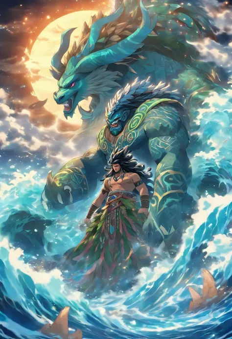 (((Tangaroa))) best quality, ultra-high resolution, 4K detailed CG, master piece, Maori ,Maori god,Maori mythology, ((Deus Aquatico)) , Maori image, aesthetic, screen-centered