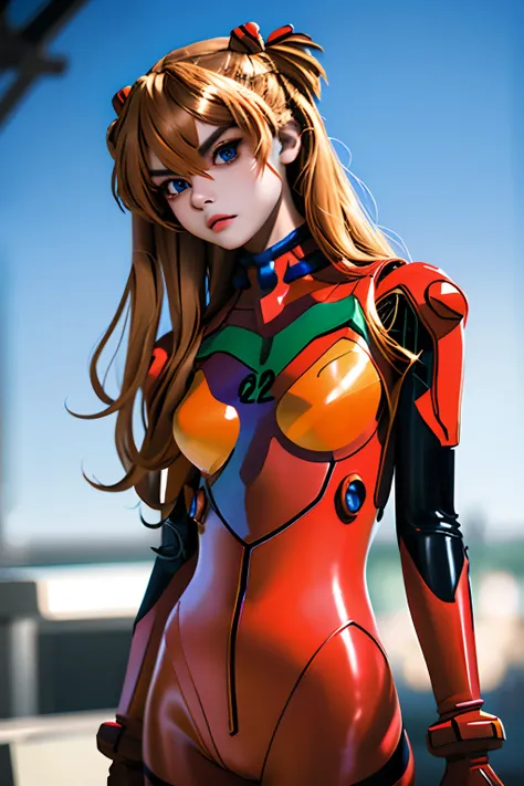 (obra maestra, la mejor calidad), 1girl, cara hermosa,  disfraz de cosplay de asuka, cosplay, traje de enchufe, bodysuit, adorno...