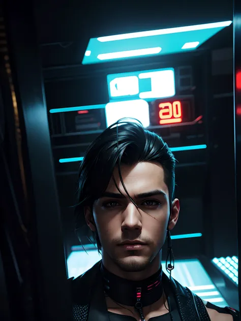 Change background cyberpunk handsome boy, Realistic face, 8k, Ultra realistic, Lines, lighting, original face, hairstyle change,