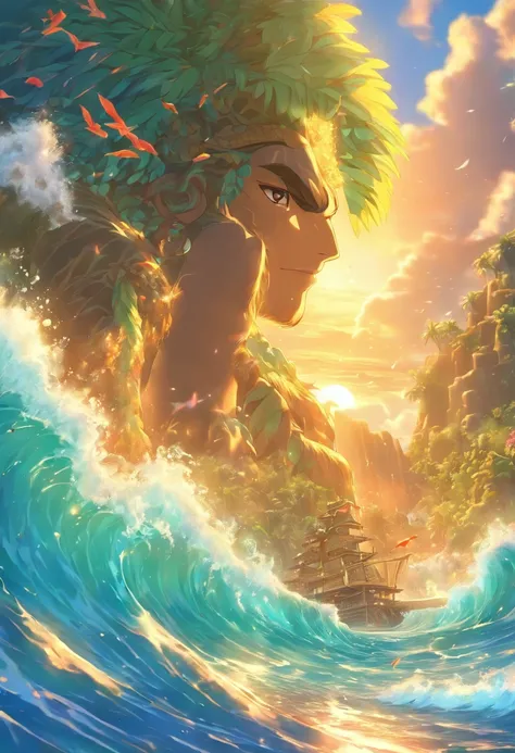 (((KANALOA))) best quality, ultra-high resolution, 4K detailed CG, master piece, Ocean,Hawaiian mythology, ((Ocean God)) , Maori image, aesthetic, screen-centered