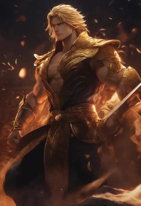 Gilgamesh anime, cara de mau, pose de combate, obra prima,corpo inteiro, qualidade superior, cinematic, fundo escuro