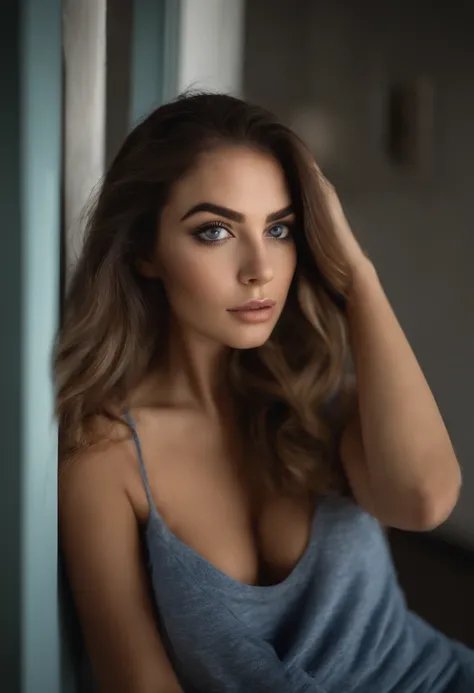 Arafed Mujer totalmente , Chica sexy con ojos azules, ultra realista, meticulosamente detallado, Retrato Sophie Mudd, cabello rubio y ojos grandes, selfie de una mujer joven, Ojos del dormitorio, Violeta Myers, sin maquillaje, Maquillaje natural, staring d...