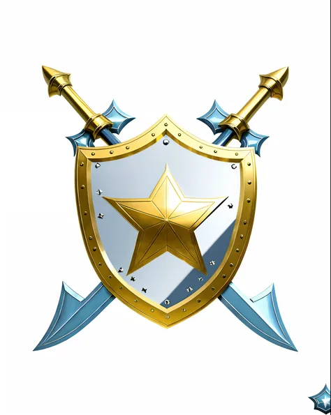 a close up of a blue shield with two swords and a star on it, shield emblem, fantasy shield, sword and shield, shield design, sharp metal crest, sheild, holding shield and sword, 3 d icon for mobile game, metallic blue shield, shield, game icon stylized, m...