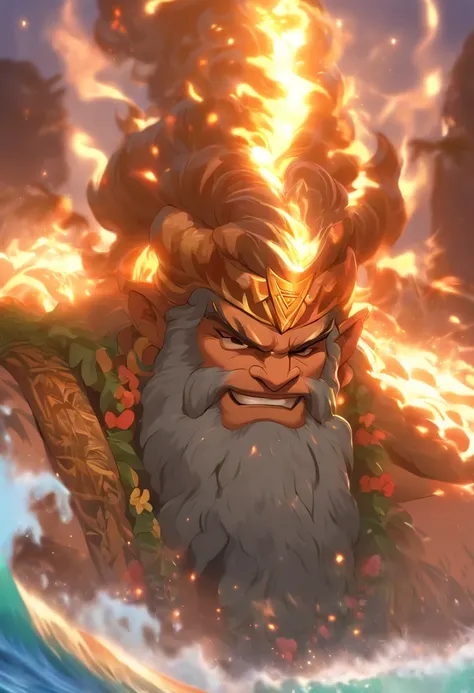 (((Hawaiian God))) best quality, ultra-high resolution, 4K detailed CG, masterpiece, OLD GOD,white beard, Hawaiian mythology, ((SUPREME GOD)), Maori image, aesthetic, screen-centered