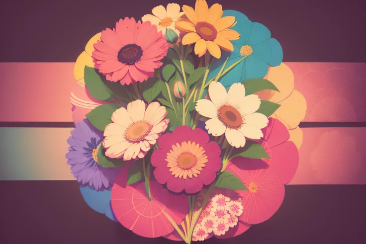 Aesthetic flowers, retro design pattern, multicolored, ((simple)), ((flowers do not protrude from the edges)).