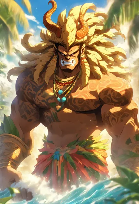 (((LONO))) best quality, ultra-high resolution, 4K detailed CG, masterpiece, Hawaiian God, Hawaiian mythology, ((Farmer god)), Maori image, aesthetic, screen-centric