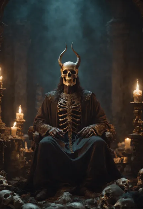 skull lucifer sitting above a pile of corpses, fantasy, intricate, elegant, highly detailed, centered, symmetry, painted, intricate, volumetric lighting, beautiful, rich deep colors masterpiece, sharp focus, ultra detailed, in the style of dan mumford and ...