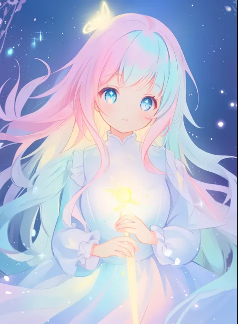 beautiful girl, puffy tiered ballgown, vibrant pastel colors, (colorful), glowing golden long hair, magical lights, sparkling magical liquid, inspired by Glen Keane, inspired by Lois van Baarle, disney art style, by Lois van Baarle, glowing aura around her...