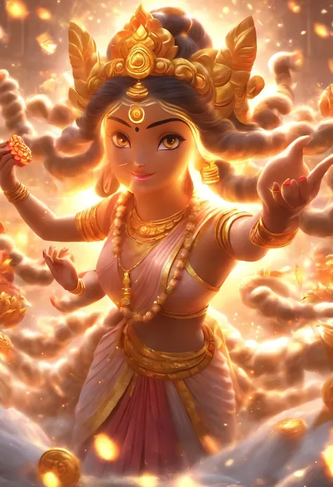 (((Lakshmi))) best quality, ultra-high resolution, 4K detailed CG, masterpiece, Hindu Goddess, Hindu mythology, ((goddess of wealth)), Hindu image, aesthetic, screen-centric