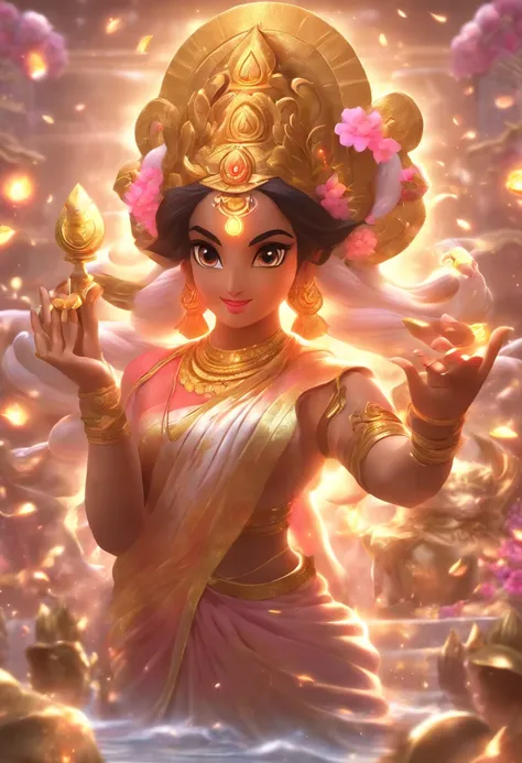 (((Lakshmi))) best quality, ultra-high resolution, 4K detailed CG, masterpiece, Hindu Goddess, Hindu mythology, ((goddess of wealth)), Hindu image, aesthetic, screen-centric