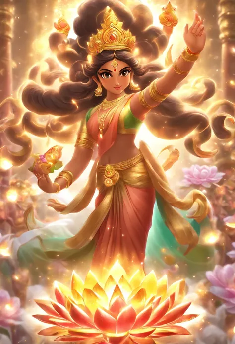 (((Lakshmi))) best quality, ultra-high resolution, 4K detailed CG, masterpiece, Hindu Goddess, Hindu mythology, ((goddess of wealth)), Hindu image, aesthetic, screen-centric