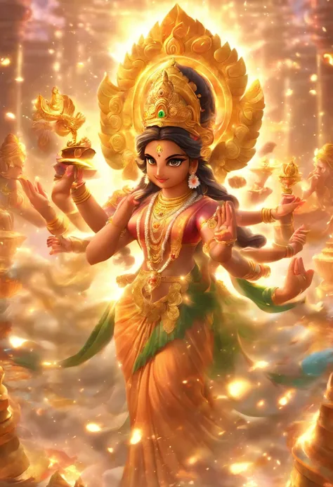 (((Lakshmi))) best quality, ultra-high resolution, 4K detailed CG, masterpiece, Hindu Goddess, Hindu mythology, ((goddess of wealth)), Hindu image, aesthetic, screen-centric