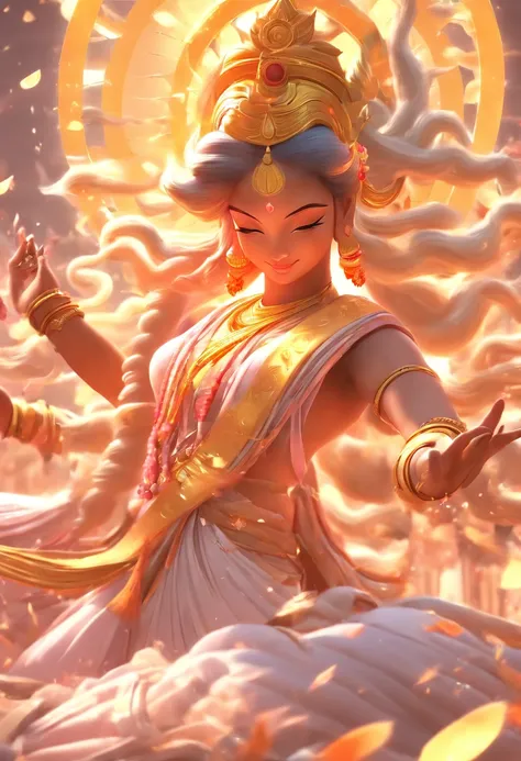 (((Saraswati))) best quality, ultra-high resolution, 4K detailed CG, masterpiece, Hindu Goddess,goddess of music, Hindu mythology, ((with a citer)), Hindu image, aesthetic, screen-centric