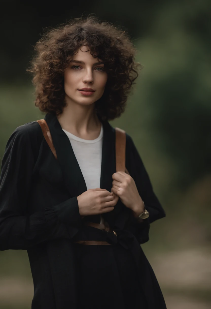 rapaz de cabelos cacheados e camisa preta, franja encaracolado, (cabelos cacheados escuros e curtos), curly middle part haircut, ele tem cabelos castanhos curtos e cacheados, cabelos cacheados e curtos, cabelos cacheados muito curtos, cabelos curtos e cach...