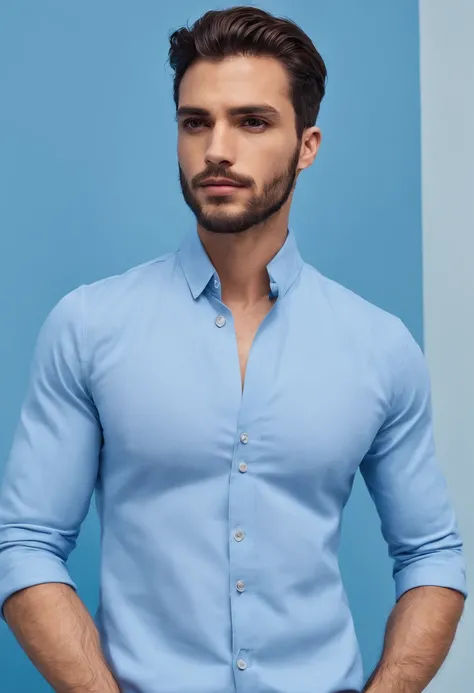 Homem de Arafed tirando uma selfie em um espelho em um quarto, imagem de corpo inteiro, vestindo uma camisa azul clara, vestindo um pescador 🧥, foto da roupa, vestindo uma camisa clara, vestindo camisa, corpo inteiro!, taken in the early 2020s, vestindo um...